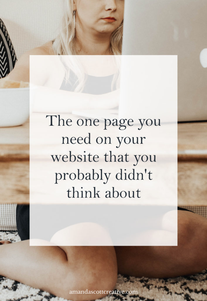 Woman working on her laptop that says "The one page you need on your website that you probably didn't think about"